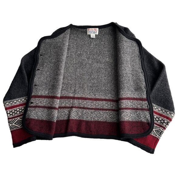 Tally Ho VTG 100% Boiled Wool Geometric Metal Button Gray Red Jacket Sweater XL - Picture 2 of 10